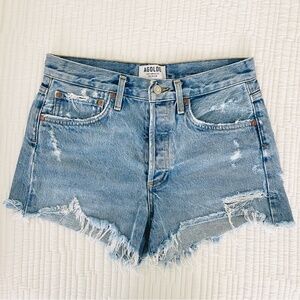 Agolde Parker Vintage Cutoff Denim Shorts Raw Hem High Rise, Size 25